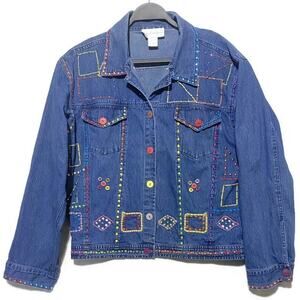 Jacqueline Lauren Jean Short Jacket Women's Large Studded Embroidered